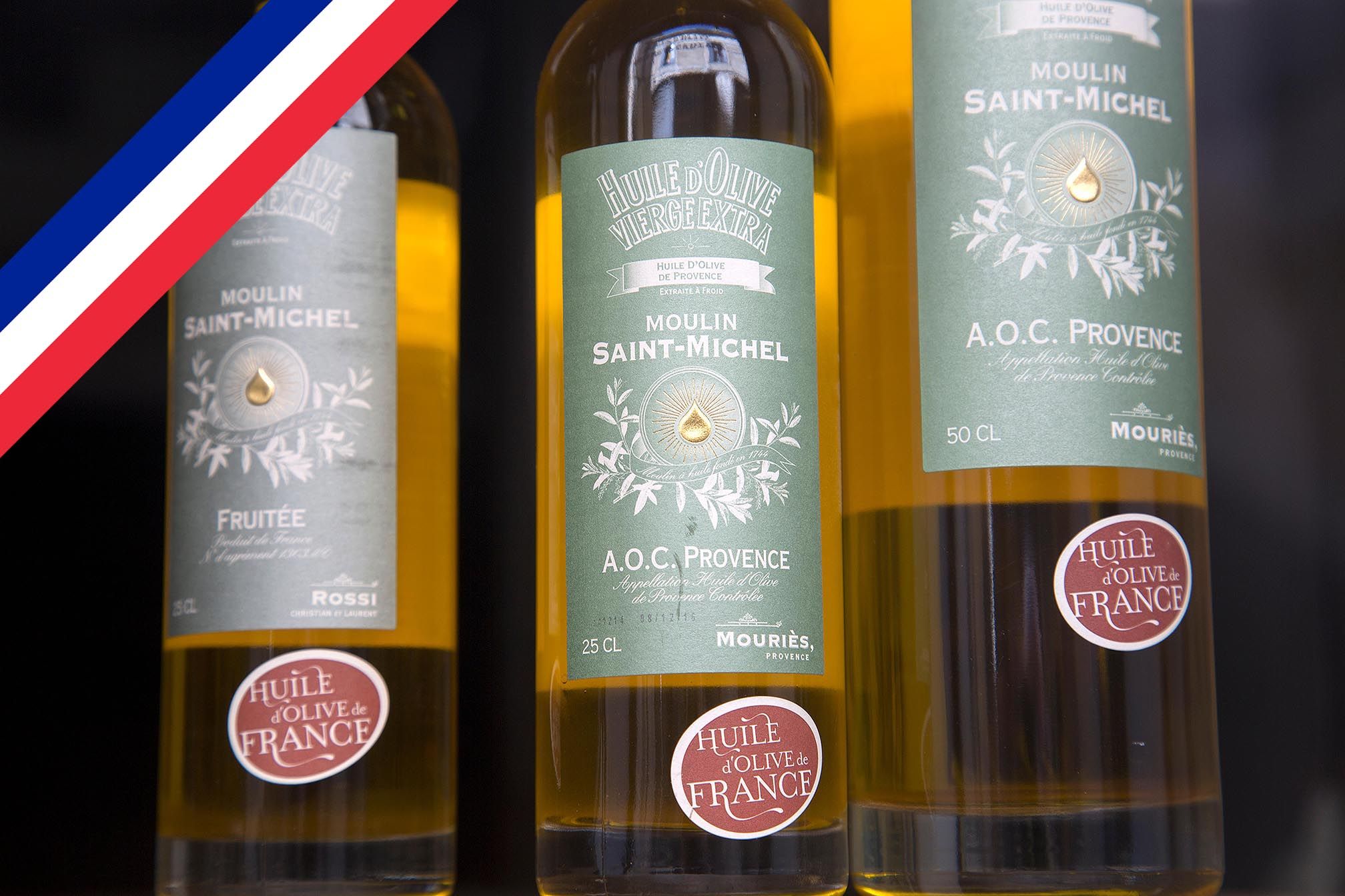 Etiquetas de aceite de oliva origen Francia