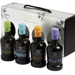 colección de aceites de oliva en pequeñas botellas de aceite de oliva