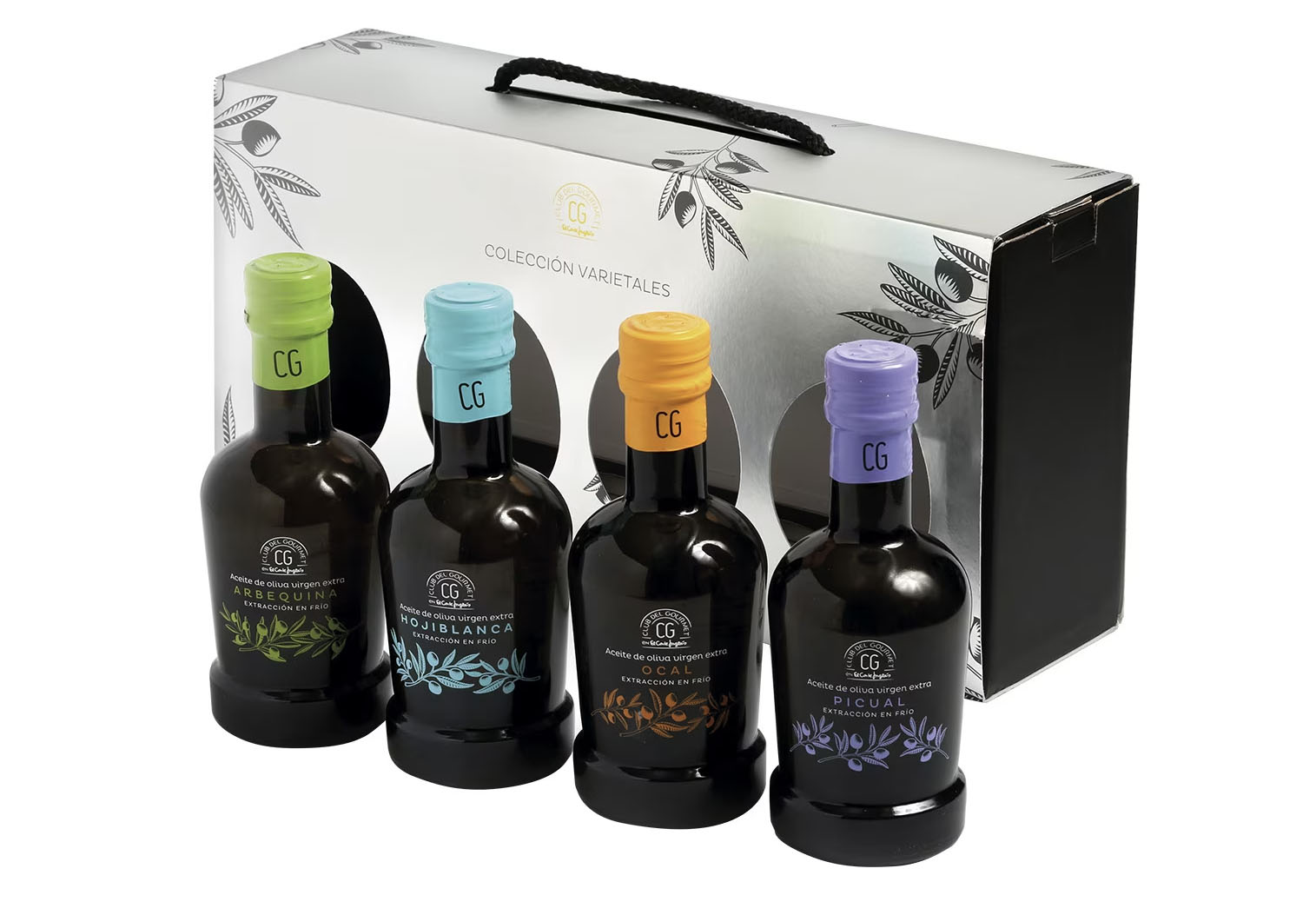 colección de aceites de oliva en pequeñas botellas de aceite de oliva
