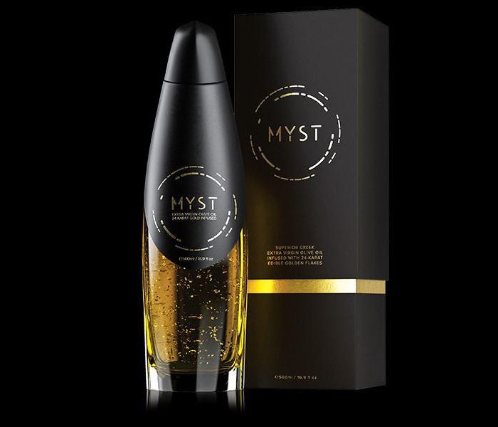 botella de aceite de oliva infusionado con oro de 24 quilates