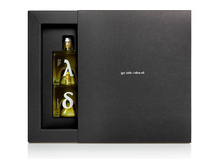 Caja de regalo y botellas de diseño de aceite de oliva