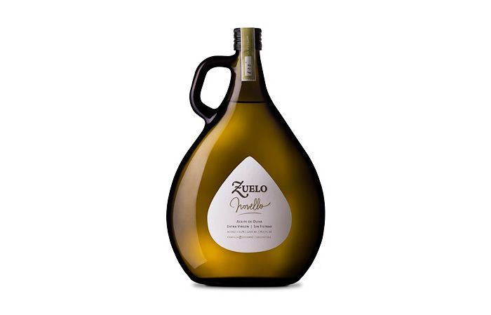 botella de vidrio de diseño de aceite de oliva con forma de ánfora y etiqueta de papel, tapón pilfer